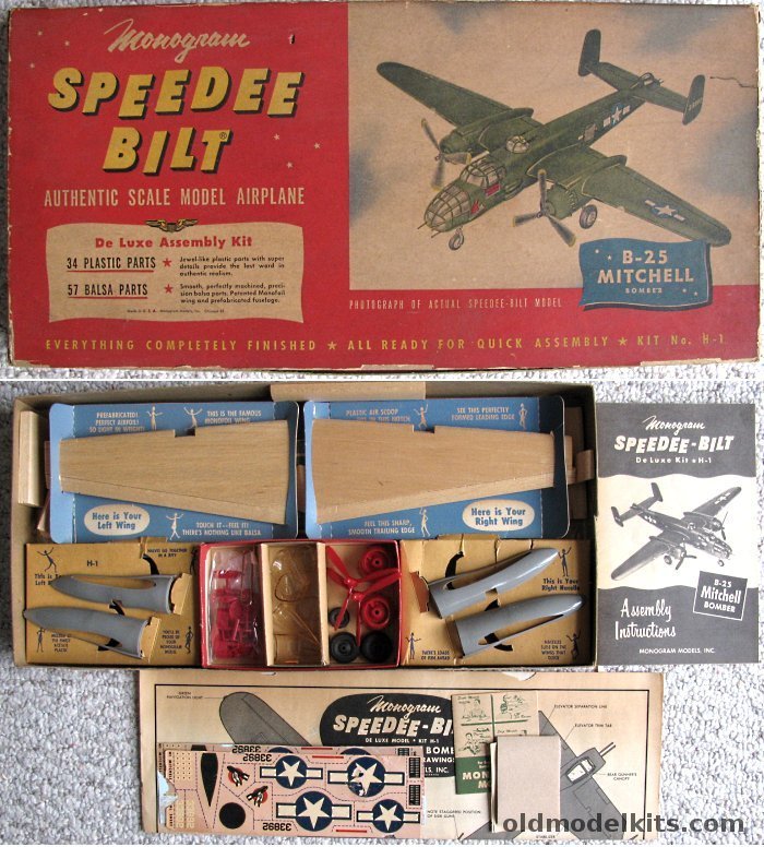 Monogram Speedee Bilt North American B-25 Mitchell Wood and Plastic Kit, H-1 plastic model kit